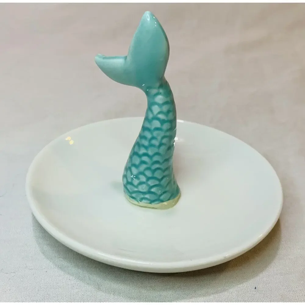 Jewelry Dish Mermaid Tail Ring Holder Trinket Holder Ceramic Blue Scales Plate